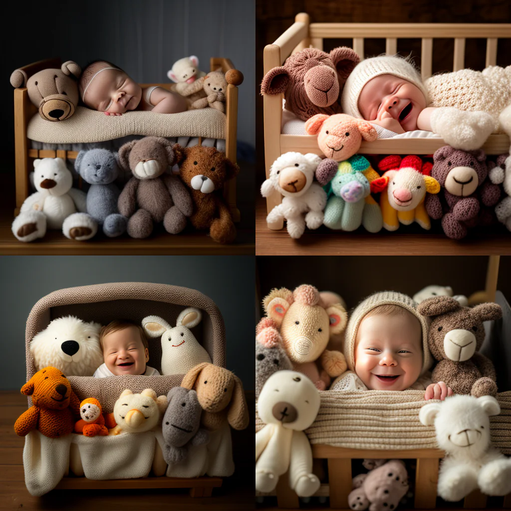 newborn smiling in crib