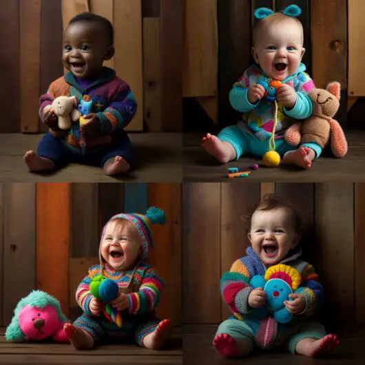 baby with wooden toys