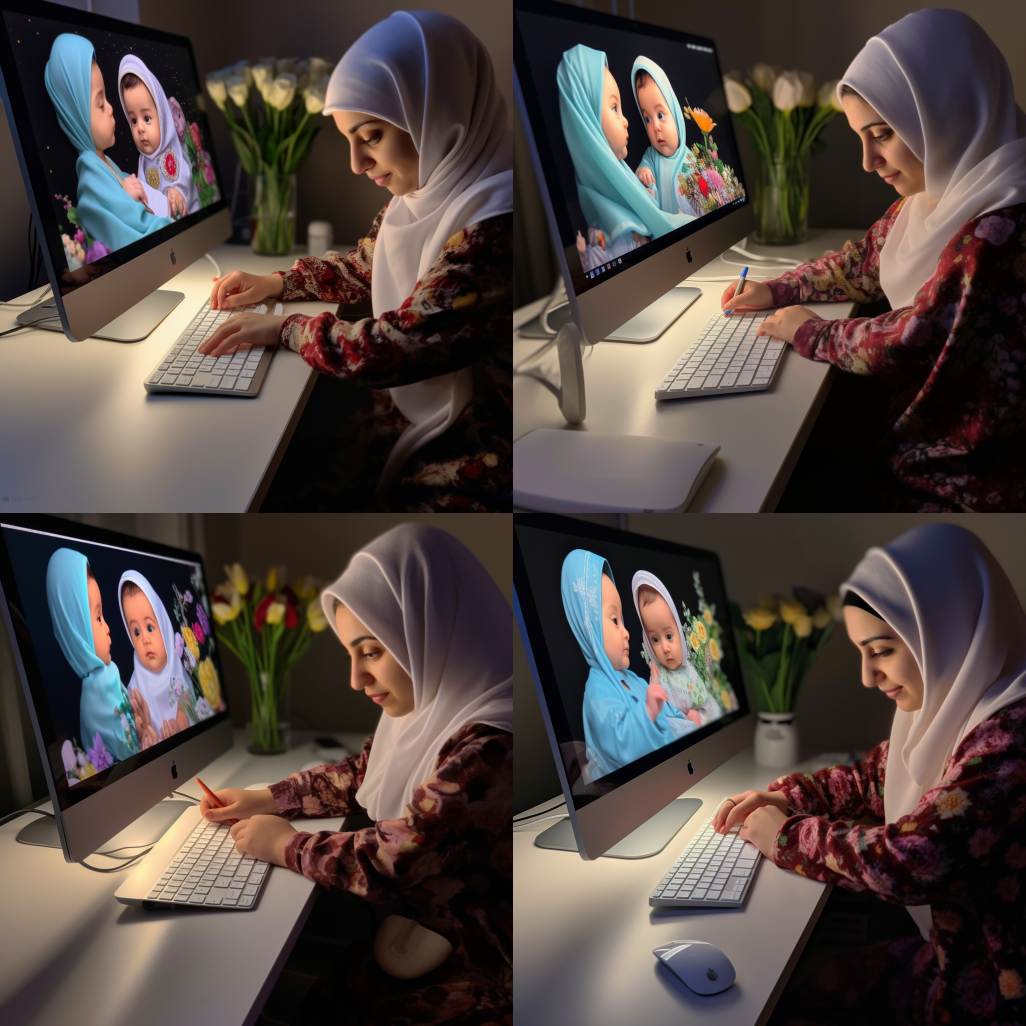 a muslim woman editing baby photos