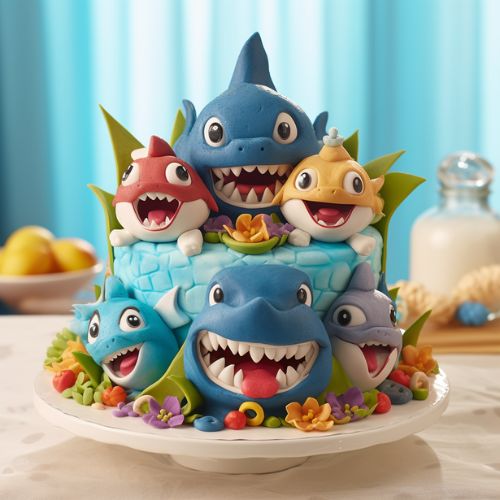 Baby Shark Family Themed Birthday Cakes