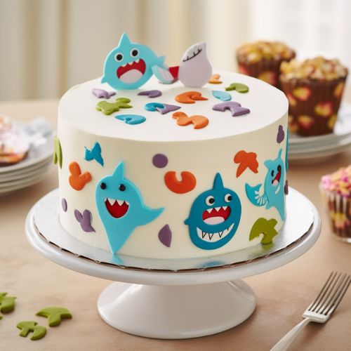 Baby Shark Musical Note Themed Birthday Cake