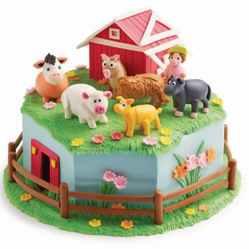 Barnyard Animals Themed Birthday Cake idea