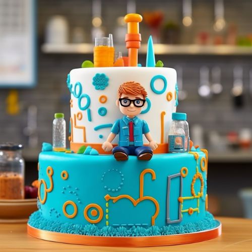 Blippi's Science Lab Themed Birthday Cake