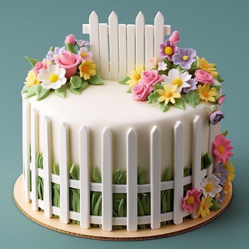 Fence and Flowers Themed Birthday Cake ideas