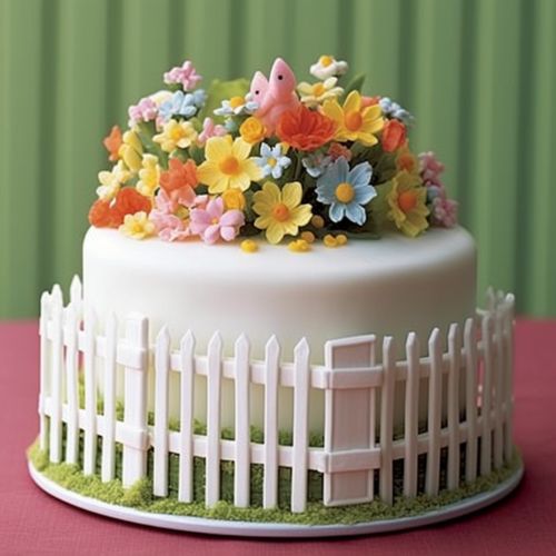 Fence and Flowers Themed Birthday Cake idea