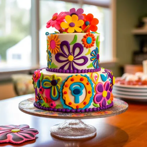 Flower Power Themed Birthday Cake Idea