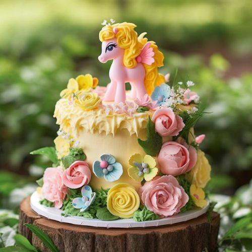 Fluttershy Garden Themed Birthday Cake