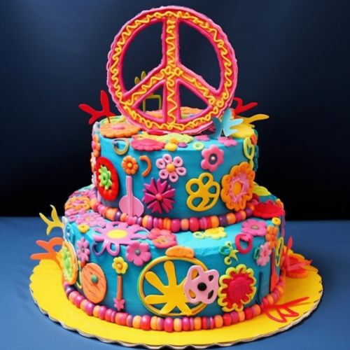 Groovy Peace Sign Themed Birthday Cake Idea