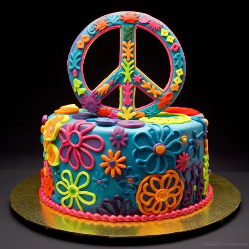 Groovy Peace Sign Themed Birthday Cake