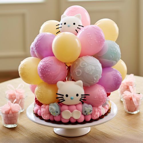 Hello Kitty Balloons Themed Birthday Cake