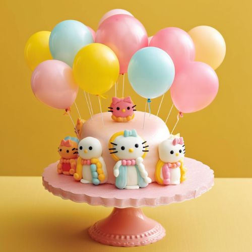 Hello Kitty Balloons Themed Birthday Cakes