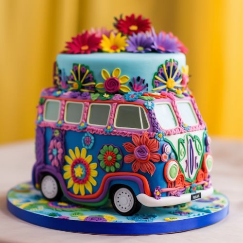 Hippie Van Themed Birthday Cake Idea