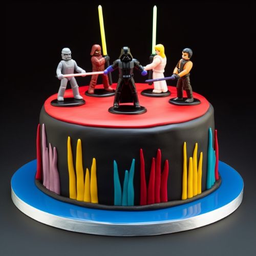 Lightsaber Battle Themed Birthday Cake Idea