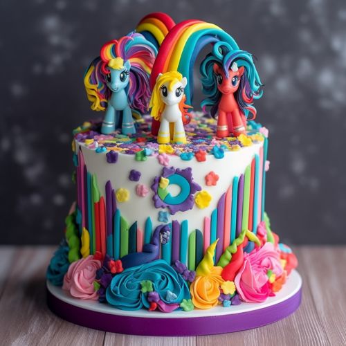 Rainbow Power Themed Birthday Cake