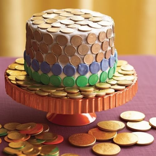 Rainbow and Gold Coins Themed Birthday Cake