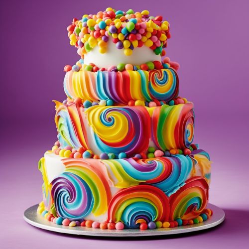 Retro Rainbow Themed Birthday Cake