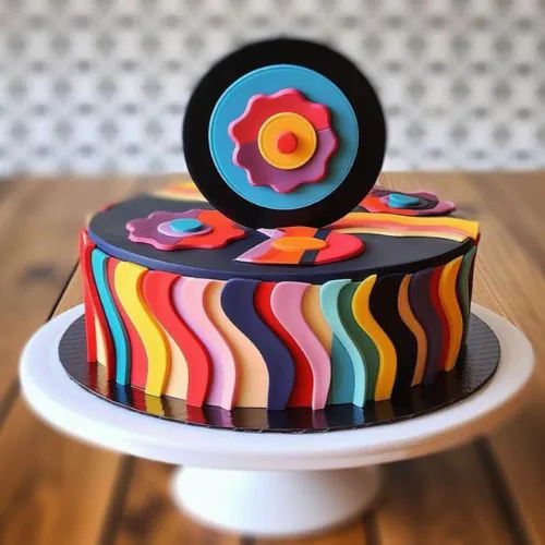 Retro Vinyl Record Themed Birthday Cake Idea