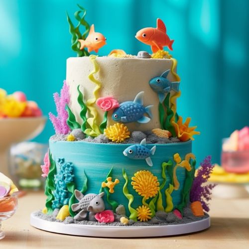 Underwater Scene Themed Birthday Cake