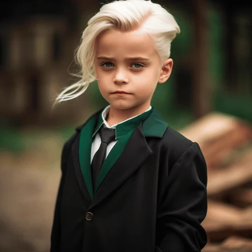 a boy wearing Draco Malfoy costume for Harry Potter Themed party