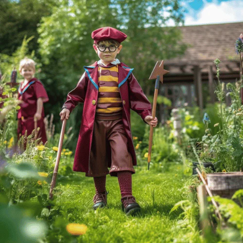 a boy wearing Quidditch Player costume for Harry Potter Themed party