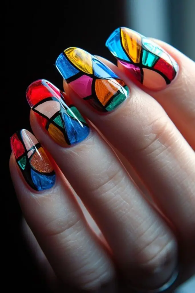 Abstract Stained Glass- Nail Art for Bride