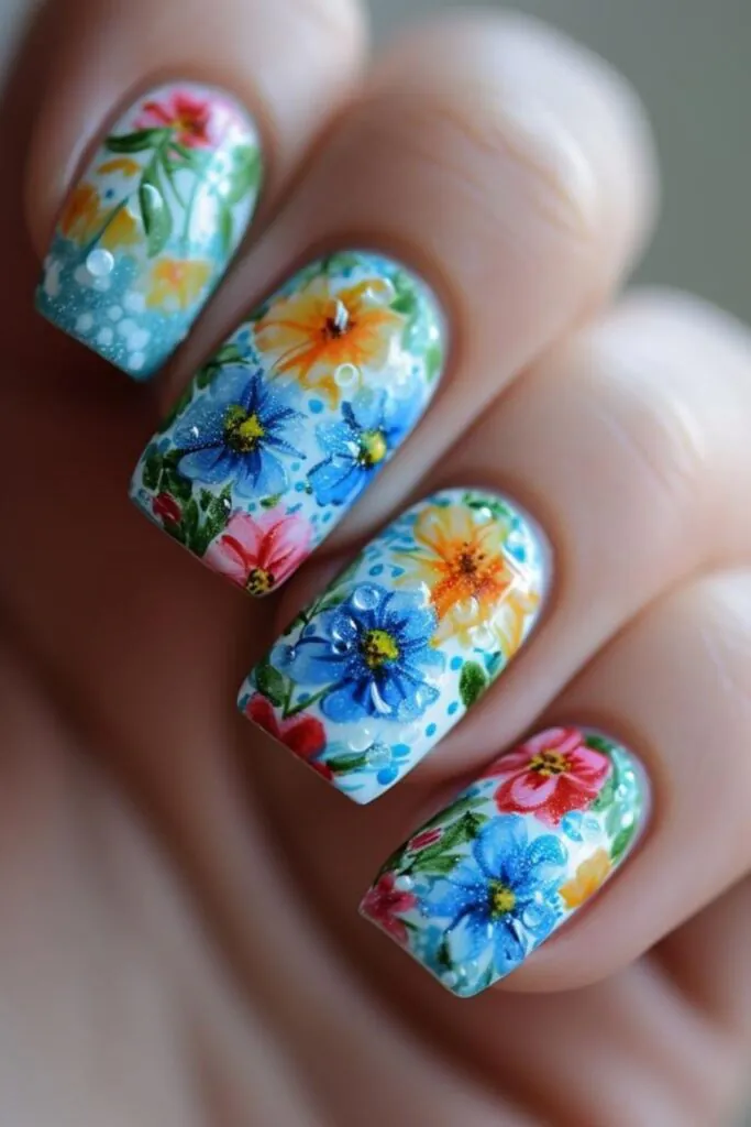 April Showers Bring May Flowers Nail Design Ideas