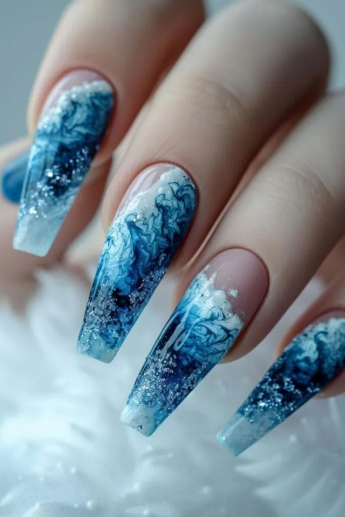Arctic Marble Bliss- Nail Design Ideas for January