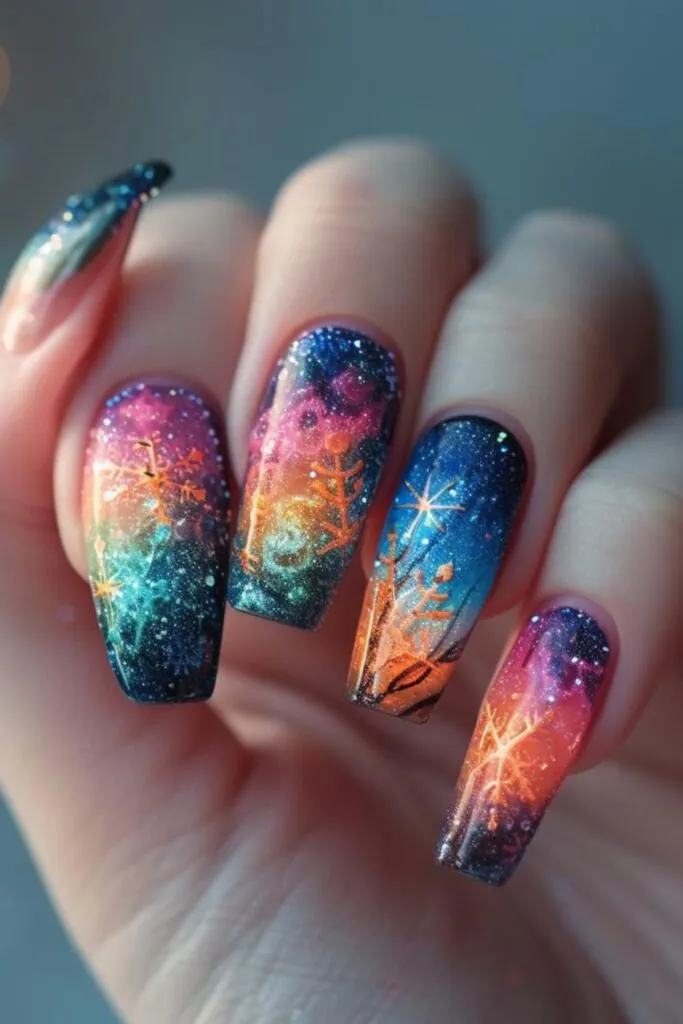 Aurora Borealis Stamping Spectacle- Nail Design Ideas for January