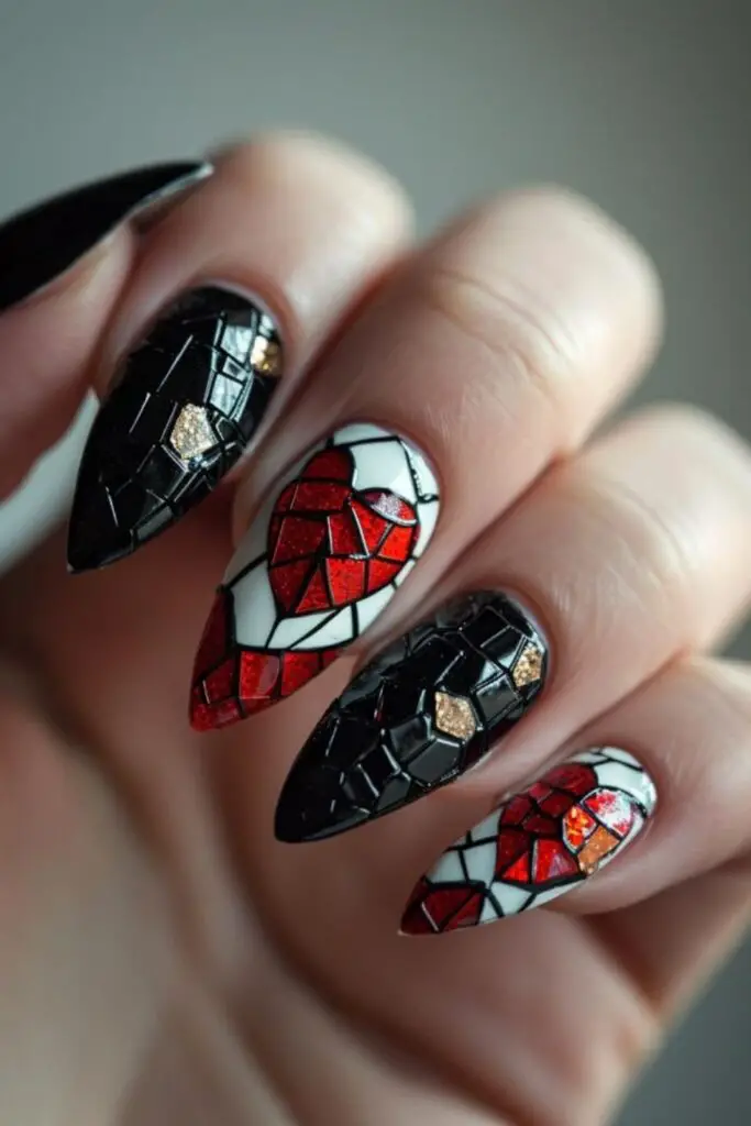 Broken Heart Mosaic Nails for Valentine's Day
