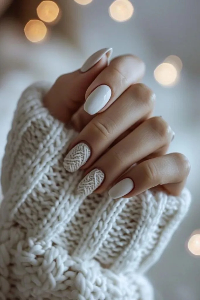 Cable Knit Sweater Coziness- Nail Design Ideas for January