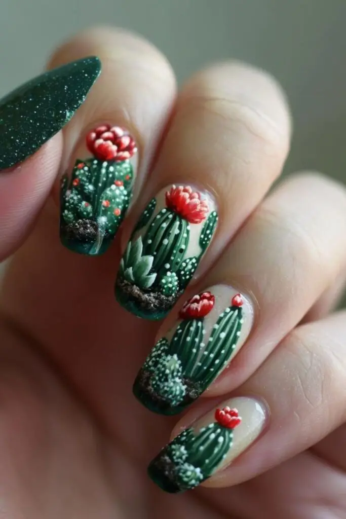 Cactus Garden Nail Art for Beginners