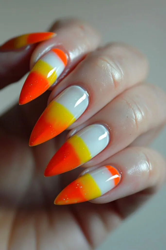 Candy Corn Delight Nail Design Ideas For October