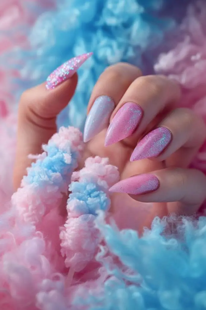 Carnival Cotton Candy Nail Design Ideas For July