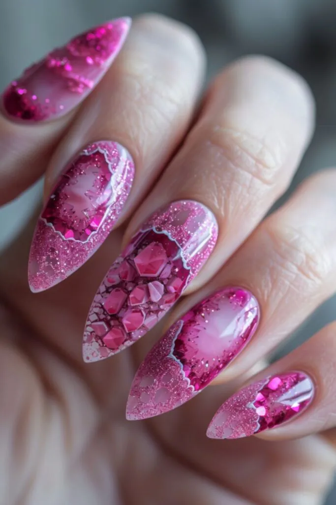 Crystal Vibes-Nail Designs Hot Pink