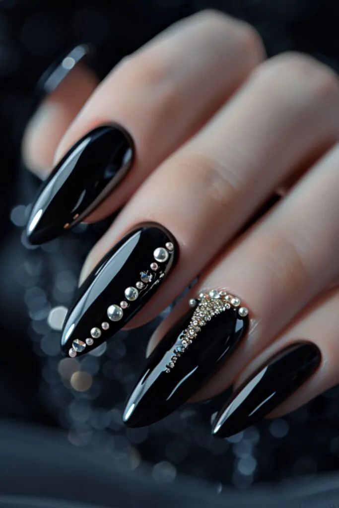 Elegant Pearl-Inspired Nails For Black Dress Grace