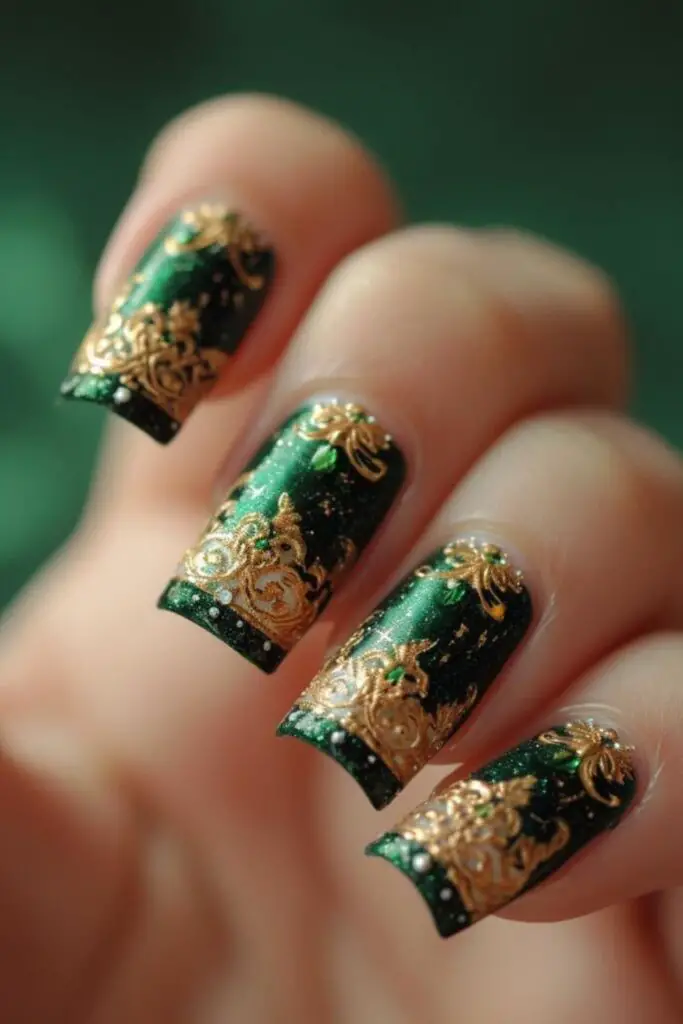 Emerald Elegance- Nail Art for Bride