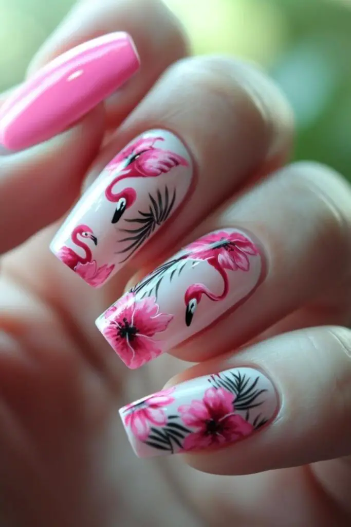 Flamingo Flock Nail Design Ideas For June