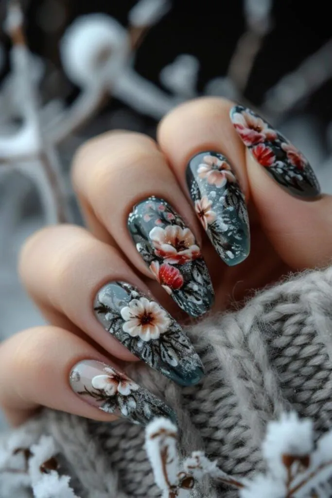 Frosty Floral Bouquet Elegance- Nail Design Ideas for January