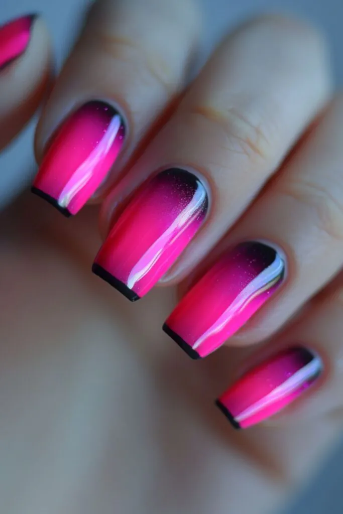 Futuristic Ombre-Nail Designs Hot Pink