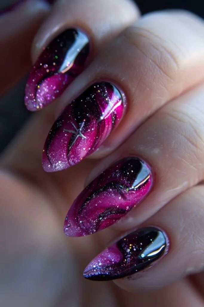 Galactic Shine-Nail Designs Hot Pink