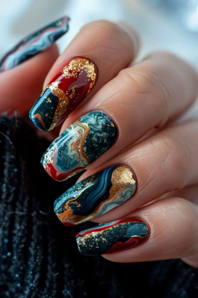 Geode December Jewel-Toned Nails For Winter