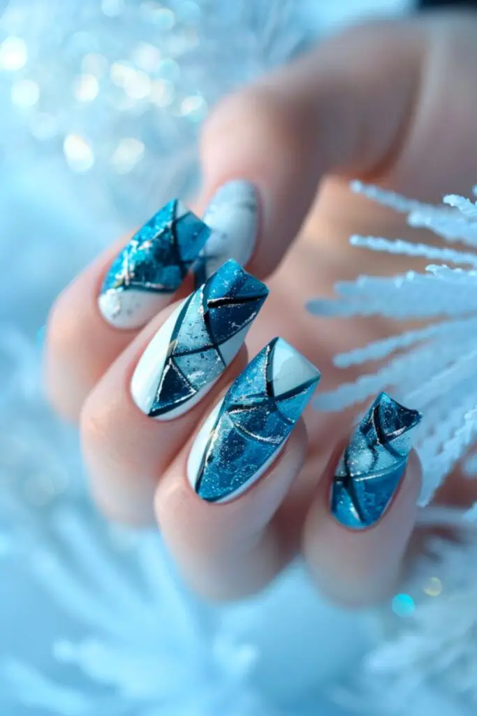 Geometric Frost Nail Design Ideas For November