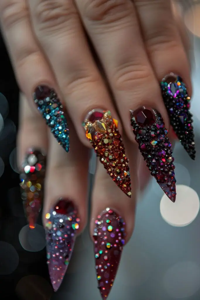 Glamorous Crystal Clusters-Nail Designs For Vegas Glam