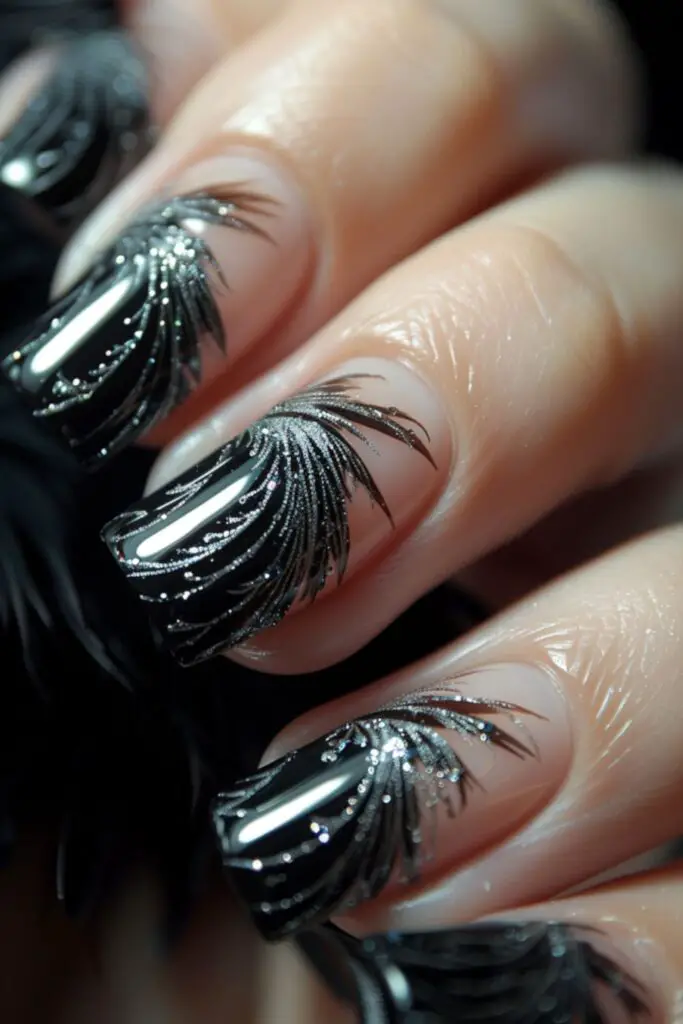 Glitzy Showgirl Feathers-Vegas Nail Designs