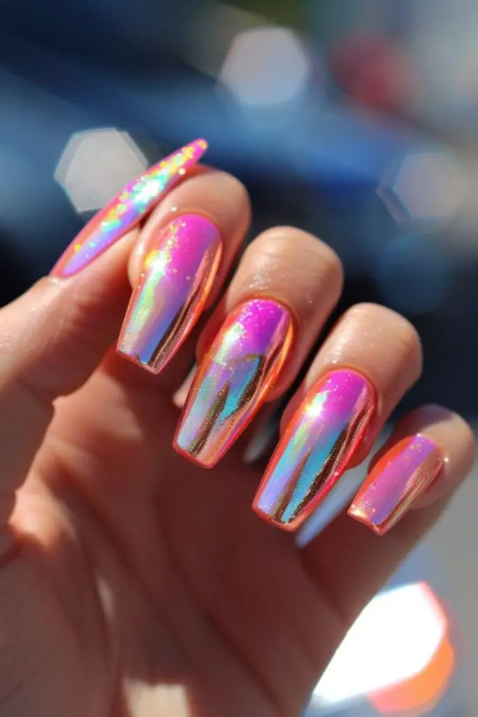 Heatwave Holographic Nail Design Ideas For July