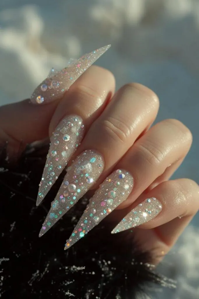 Icy 3D Accents Glamour- Nail Design Ideas for January