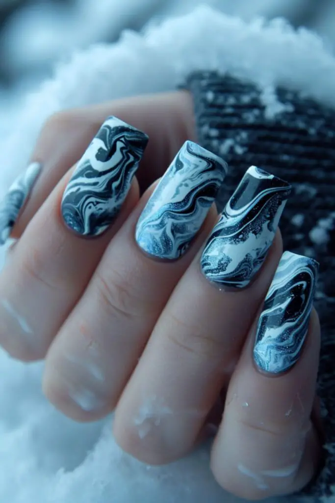 Icy Water Marble-Nail Art For Winter