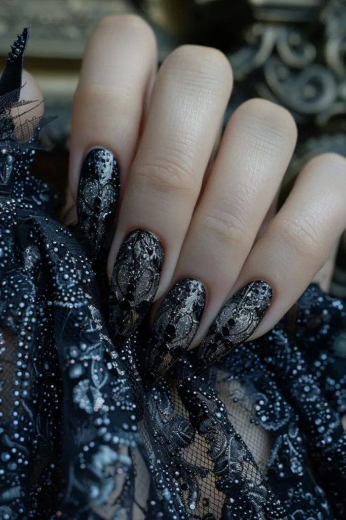 Intricate Lace Nail Designs For Black Dress Romance
