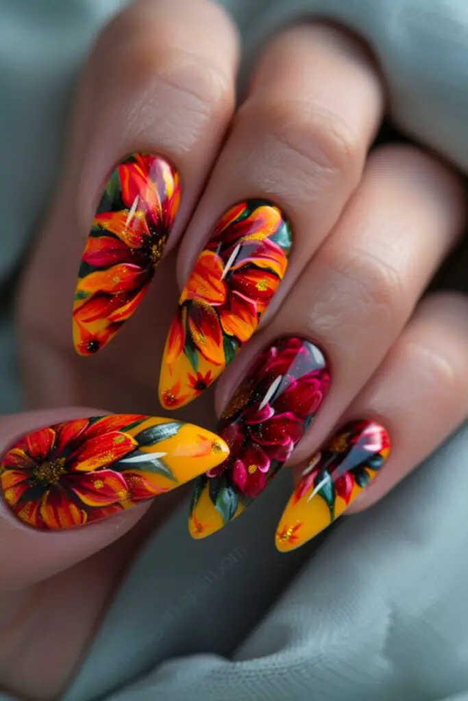 Late Summer Blooms Nail Design Ideas For August