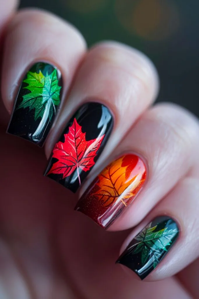 Maple Leaf Ombre Nail Design Ideas For November